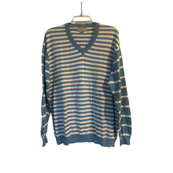 GUC JED Vintage Men's V Neck Sweater Blue/White Stripe 100% Cotton Size XL - Picture 1 of 6